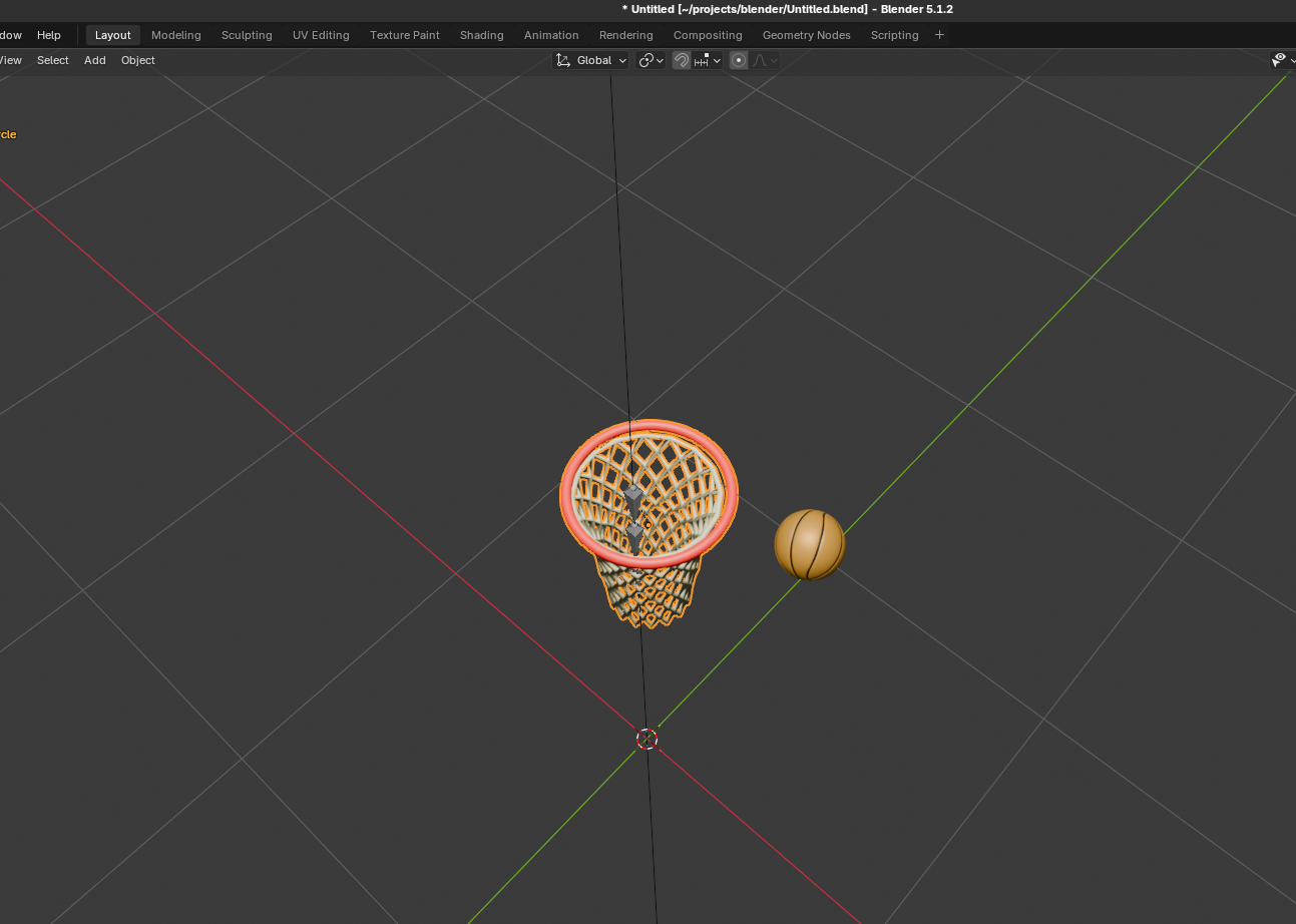 Basketball court scene and shader setup in Blender